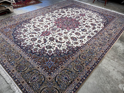  8'6"x12'1'' Very Fine Silk & Wool Isfahane Area Rug - Area Carpet