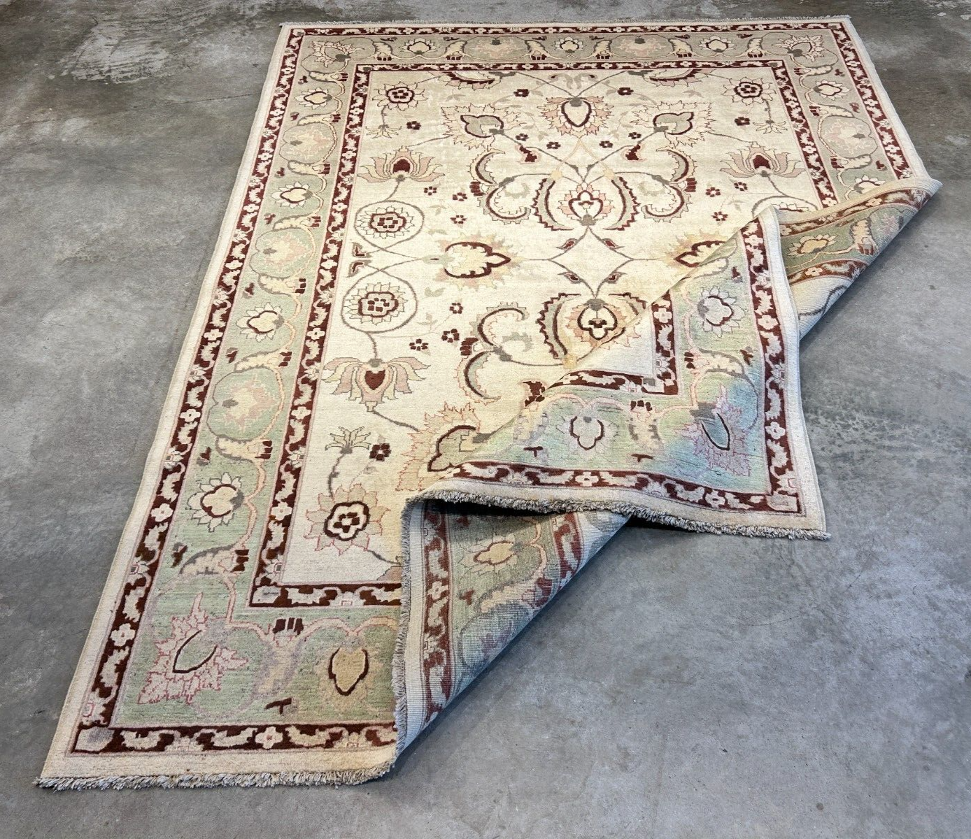 7'1"x9'1" Hand-Knotted 100% Wool Pile Indian Arut Carpet - Area Rug