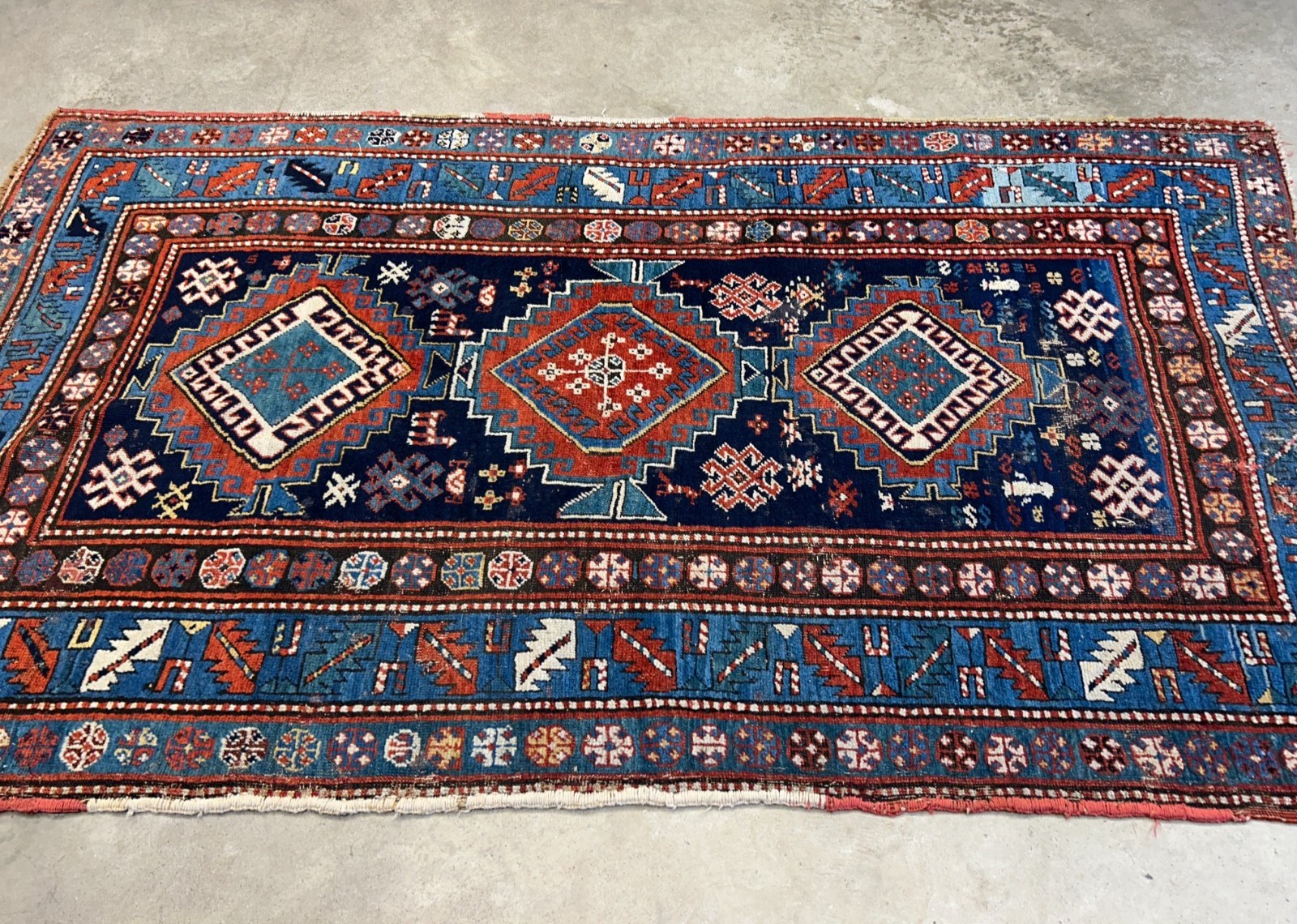 4'1"x7'2" Antique Hand-Knotted 100% Wool Pile Kazak Caucasian Area Rug - Carpet