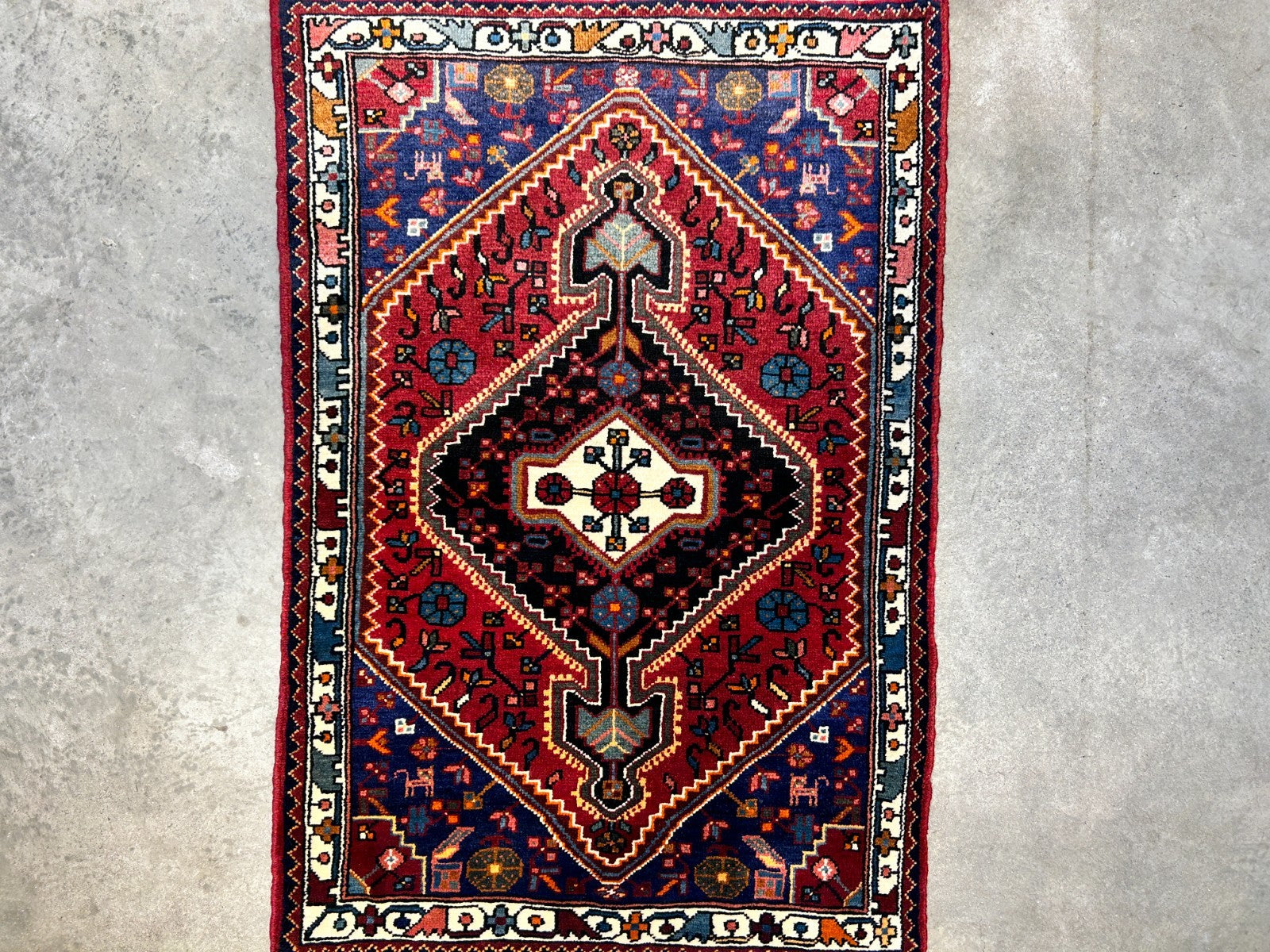 2'10"x4'2" Hand-Knotted 100% Wool Pile Hamadane Rug