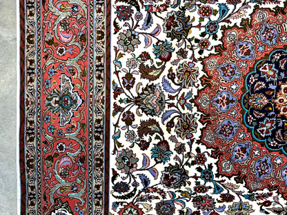 7'0"x10'8" Fine Hand-Knotted Wool & Silk Blend Tabrize Carpet - Area Rug