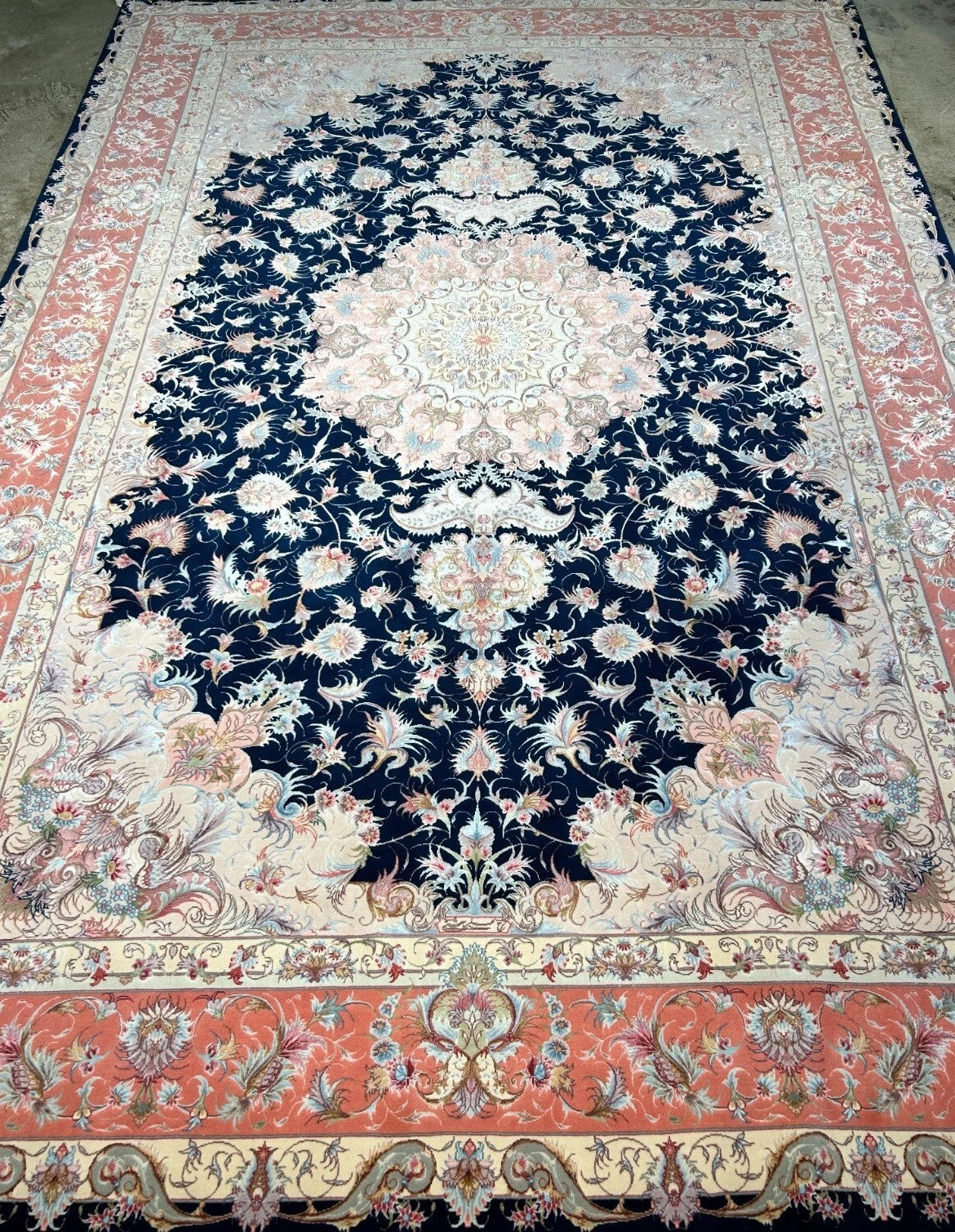 6'7"x10'2" Fine Hand-Knotted Wool & Silk Blend Tabrize Carpet - Area Rug
