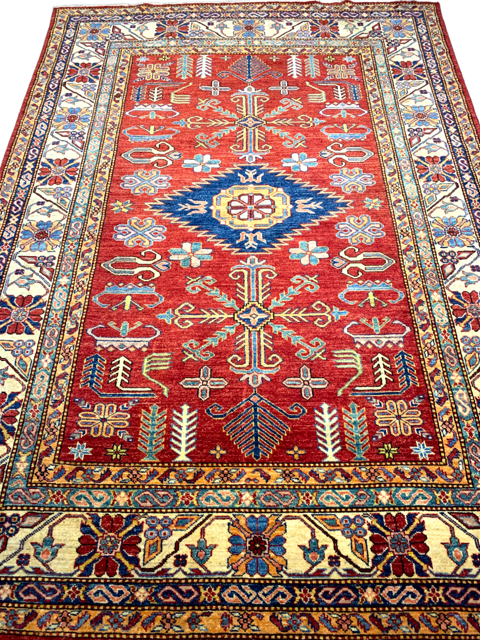 5'9"x8'2" Hand-Knotted 100% Wool Pile Super Kazak Carpet - Area Rug