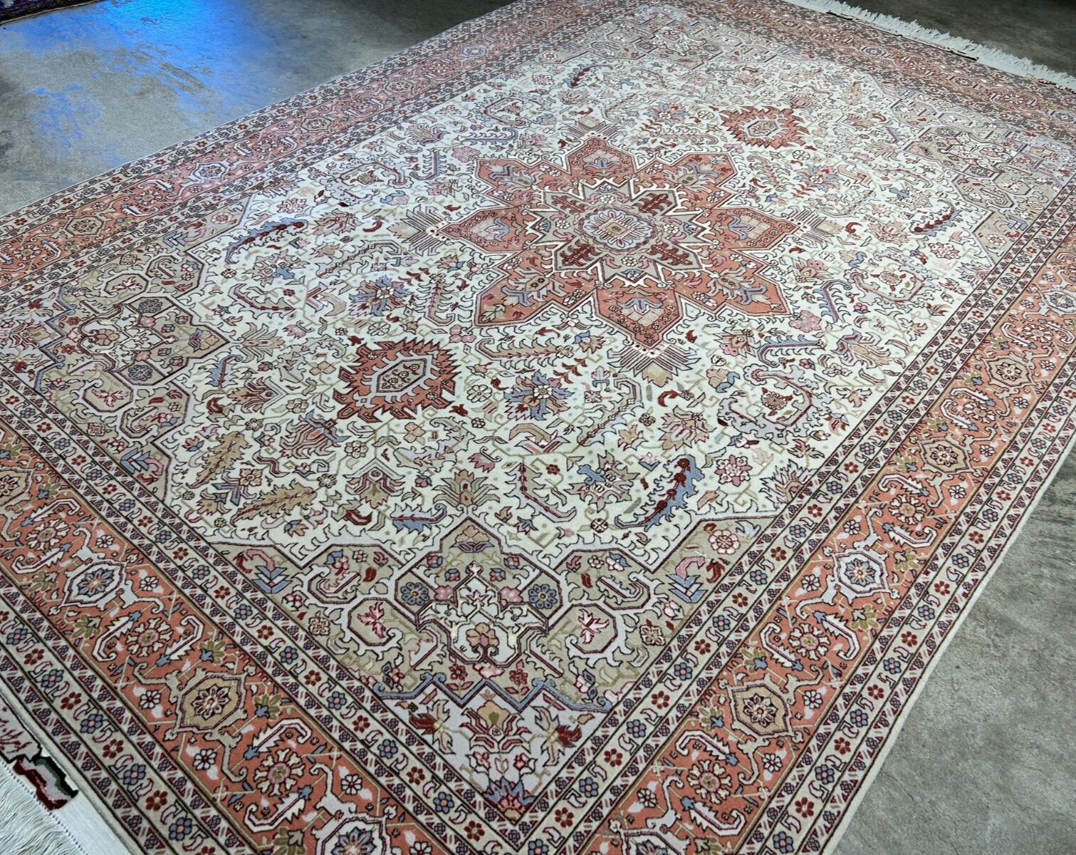 6'7"x9'10" Fine Hand-Knotted Wool & Silk Blend Tabrize Herize Carpet - Area Rug