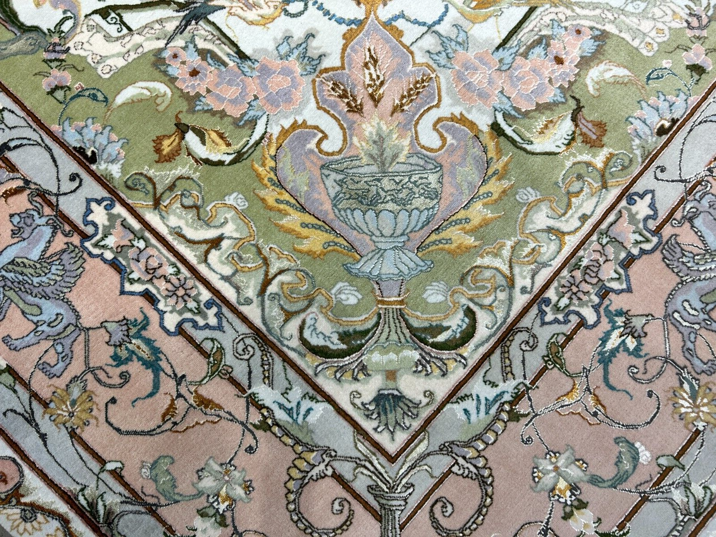 6'8"x10' Very-Fine Hand-Knotted Wool & Silk Blend Tabrize Carpet - Area Rug