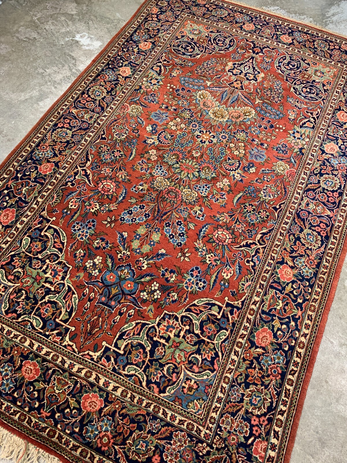 Collector Item -  4'4"x7'2" Antique Hand-Knotted Fine Wool Kashane Rug