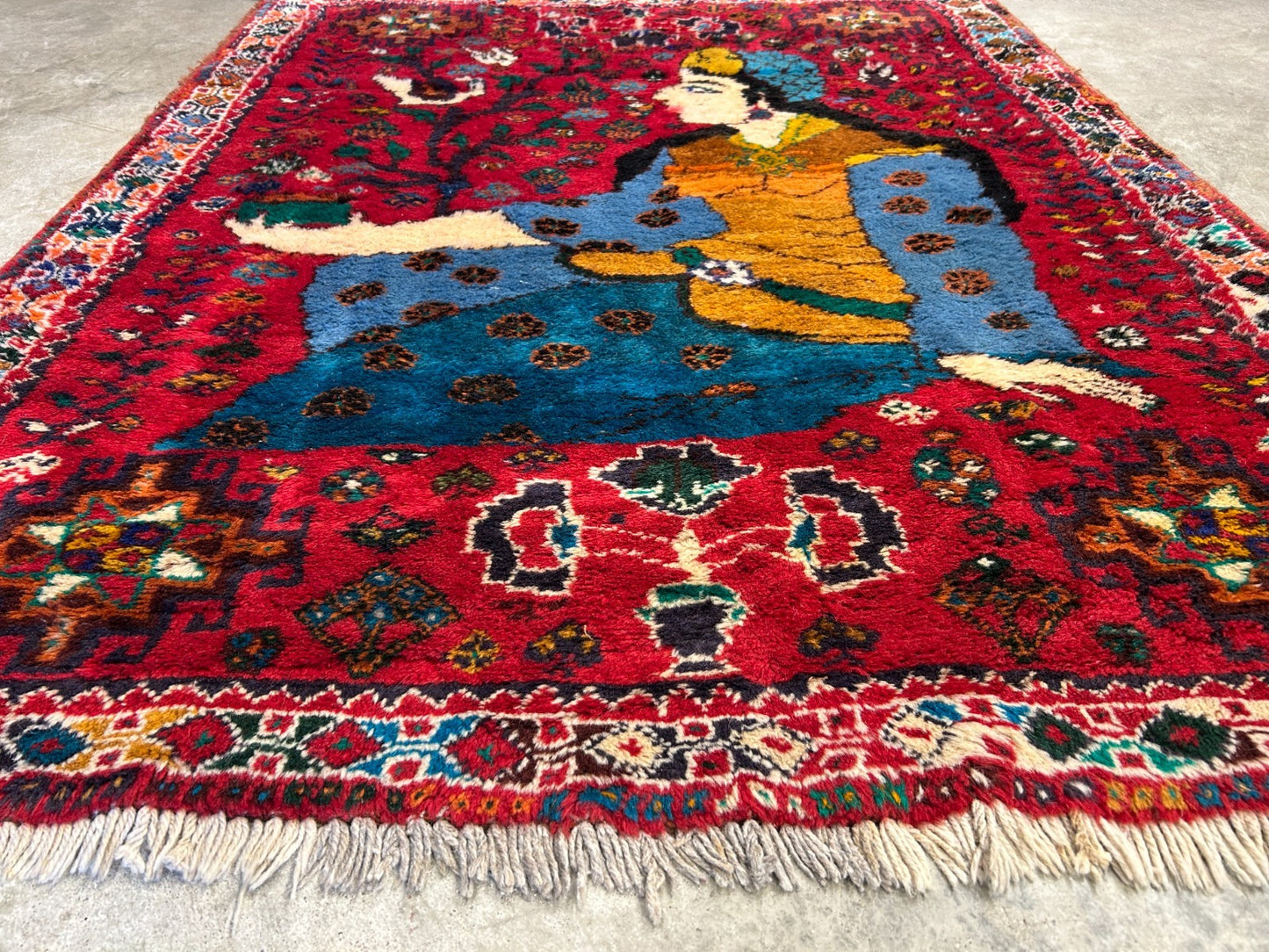 4'2"x5'3" Gorgeous Hand-Knotted 100% Wool Pile Pictorial Area Rug - Carpet