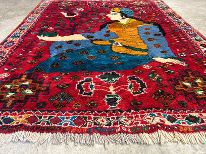 4'2"x5'3" Gorgeous Hand-Knotted 100% Wool Pile Pictorial Area Rug - Carpet