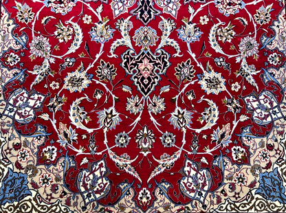 6'7"x9'10" Fine Hand-Knotted Wool & Silk Blend Isfahane Area Rug - Signed