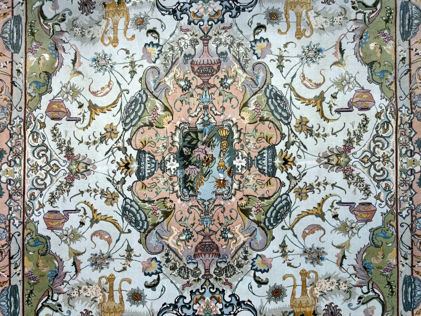 6'8"x10' Very-Fine Hand-Knotted Wool & Silk Blend Tabrize Carpet - Area Rug