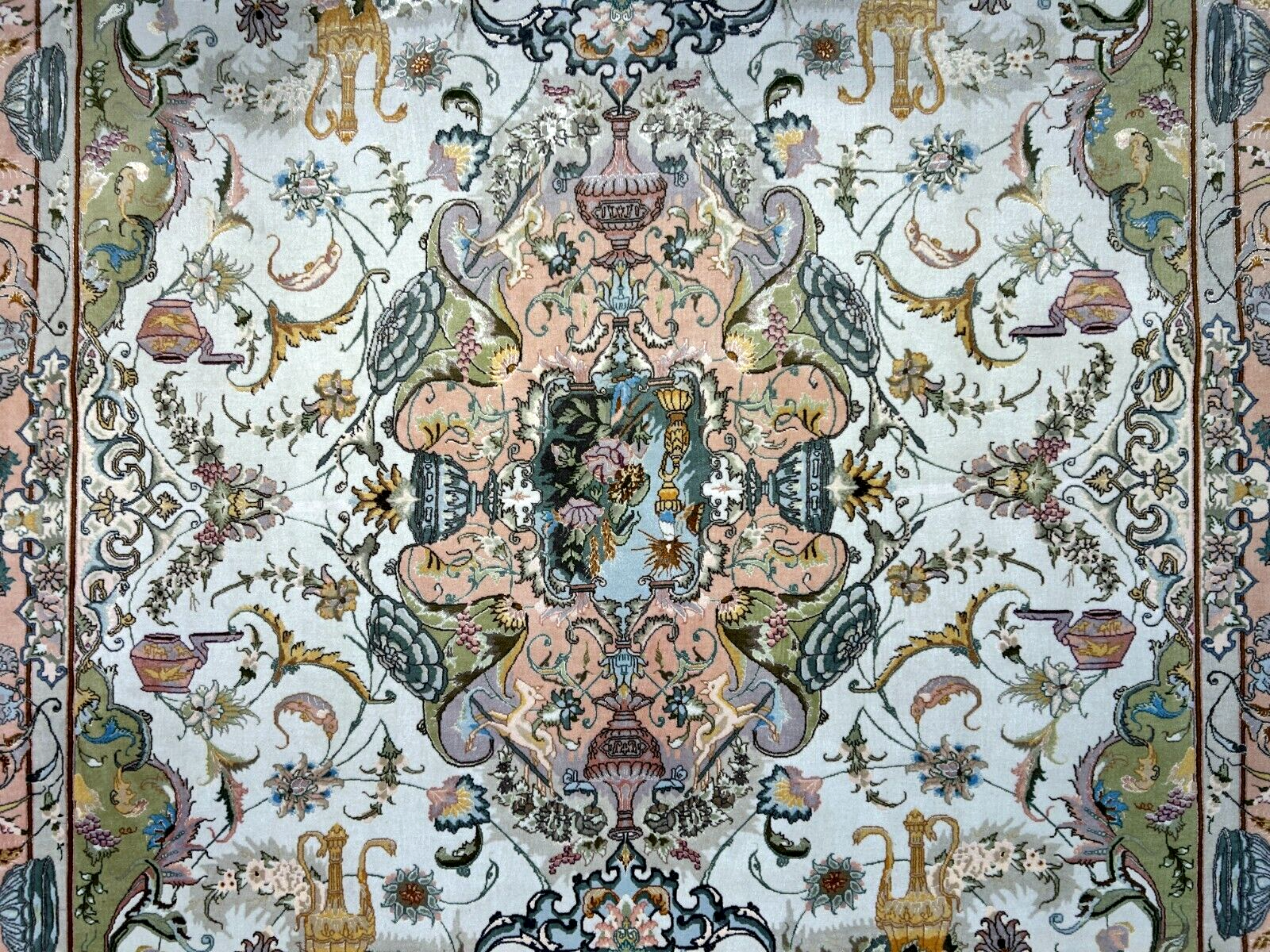 6'8"x10' Very-Fine Hand-Knotted Wool & Silk Blend Tabrize Carpet - Area Rug