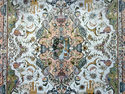6'8"x10' Very-Fine Hand-Knotted Wool & Silk Blend Tabrize Carpet - Area Rug