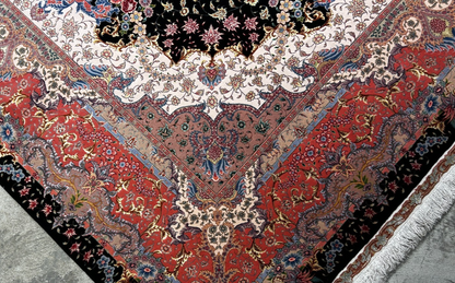 8'2"x11'7'' Hand-Knotted Very Fine Silk & Wool Pile Tabrize Benam Area Rug