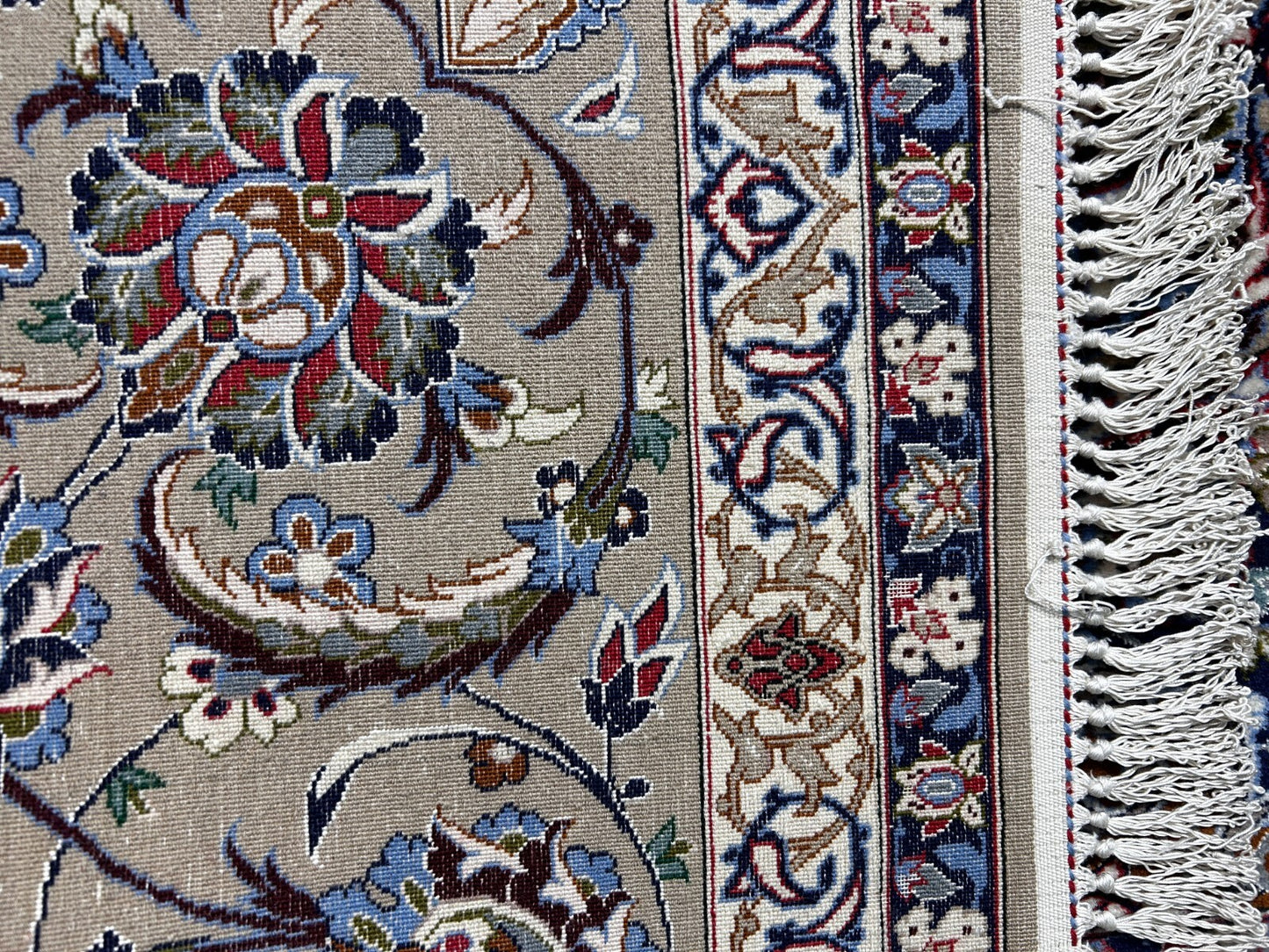  8'6"x12'1'' Very Fine Silk & Wool Isfahane Area Rug - Area Carpet