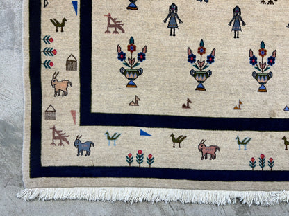 6'3"x9'4" Hand-Knotted 100% Wool Pile Gabeh Carpet - Area Rug