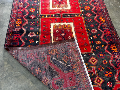 4'10" x 9'5" Hand-Knotted 100% Wool Pile Hamadane Area Rug - Carpet