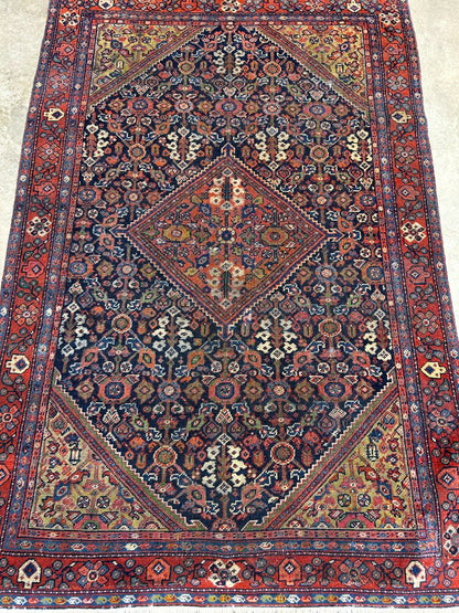 4'4"x6'6" Antique Hand-Knotted 100% Wool Pile Sennehe Area Rug - Carpet