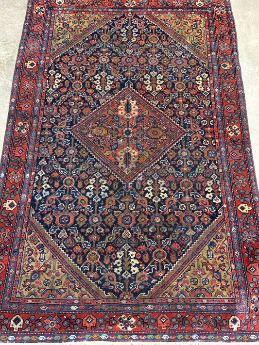 4'4"x6'6" Antique Hand-Knotted 100% Wool Pile Sennehe Area Rug - Carpet