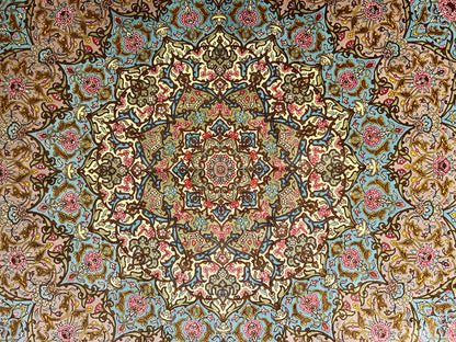 9'9"x13'4" Exquisite Signed Hand-Knotted 100% Silk Qume Rug
