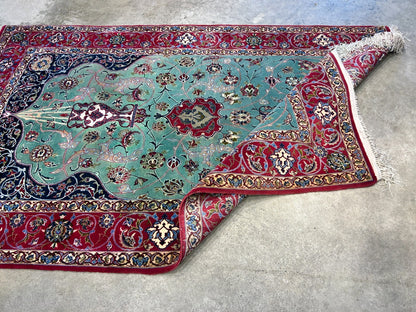 Collector Item-Fine 3'7"x5'9" Antique Hand-Knotted 100% Wool Isfahane Prayer Rug