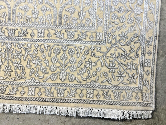 8' x 10'1" Hand-Knotted Silver 100% Wool Carpet - Indian All-Over Area Rug - 3D