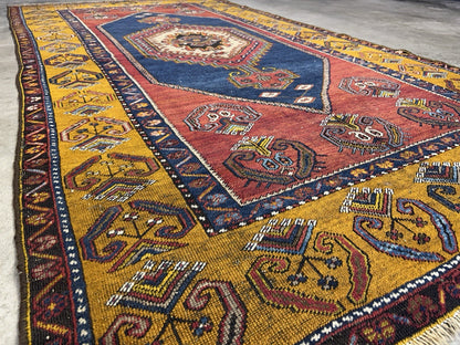 4'2"x8'1" Antique Hand-Knotted 100% Wool Pile Kazak Caucasian Area Rug - Carpet