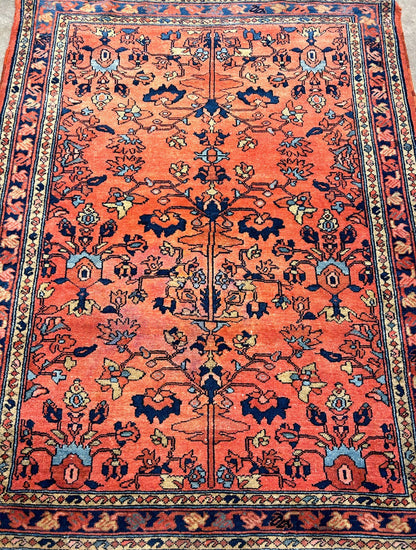 Collector Antique - 3'6"x4'4" Hand-Knotted 100% Wool Pile Sarouke Lilian Rug