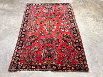 3'4"x4'10" Antique Hand-Knotted 100% Wool Pile Sarouke Mohajeran Rug