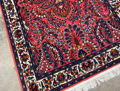 3'6"x5'2'' Hand-Knotted 100% Wool Pile Sarouke Area Rug