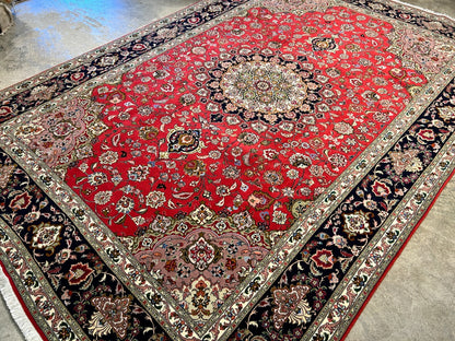 6'7"x9'10" Fine Hand-Knotted Wool & Silk Blend Tabrize Carpet - Area Rug