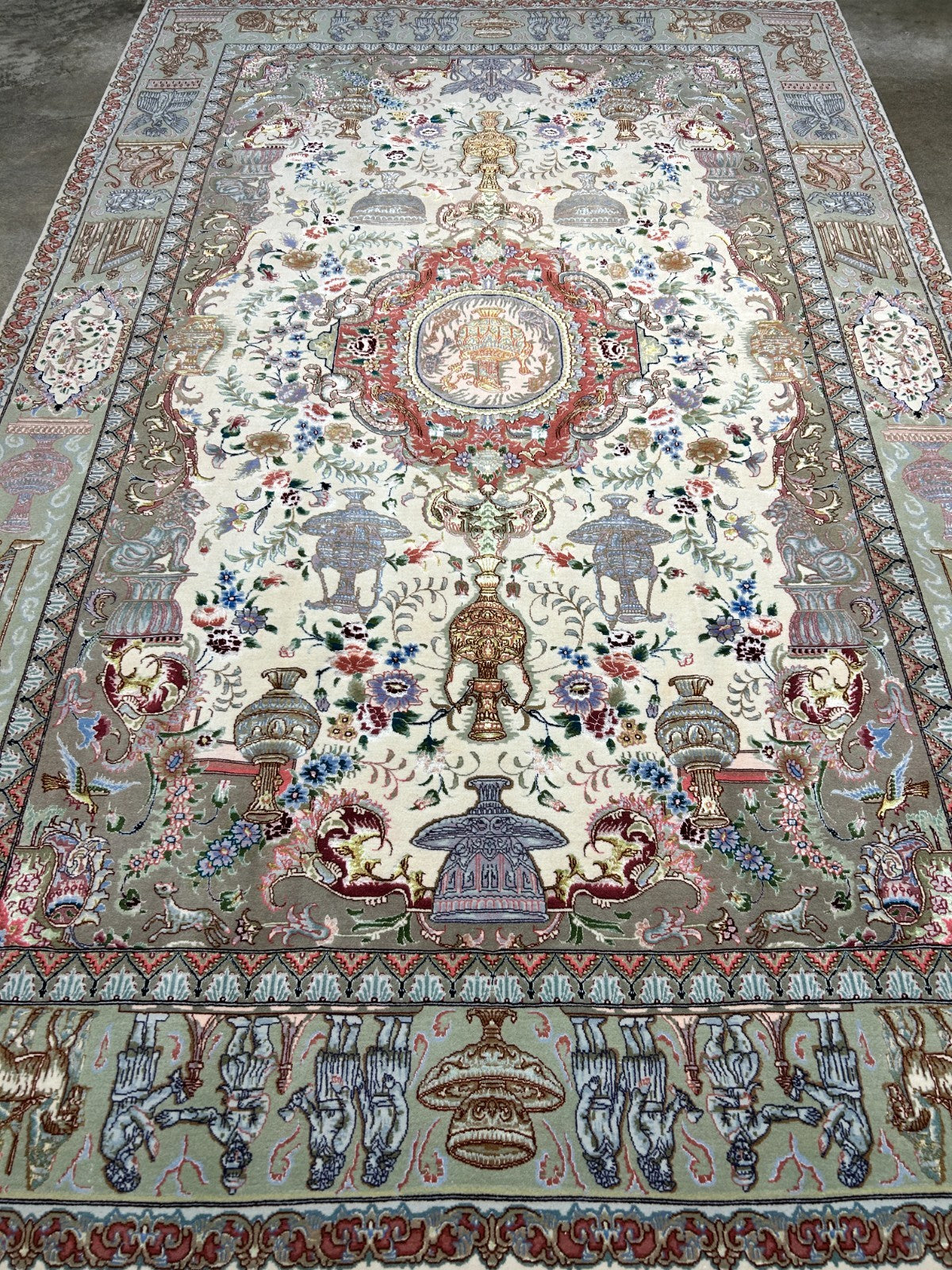 6'6"x10'2" Extra-Fine Hand-Knotted Wool & Silk Blend Tabrize Carpet - Area Rug