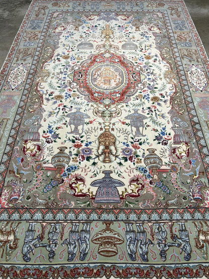 6'6"x10'2" Extra-Fine Hand-Knotted Wool & Silk Blend Tabrize Carpet - Area Rug