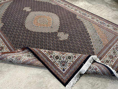 6'8"x10' Fine Hand-Knotted Wool & Silk Oriental Tabrize Rug - Area Carpet