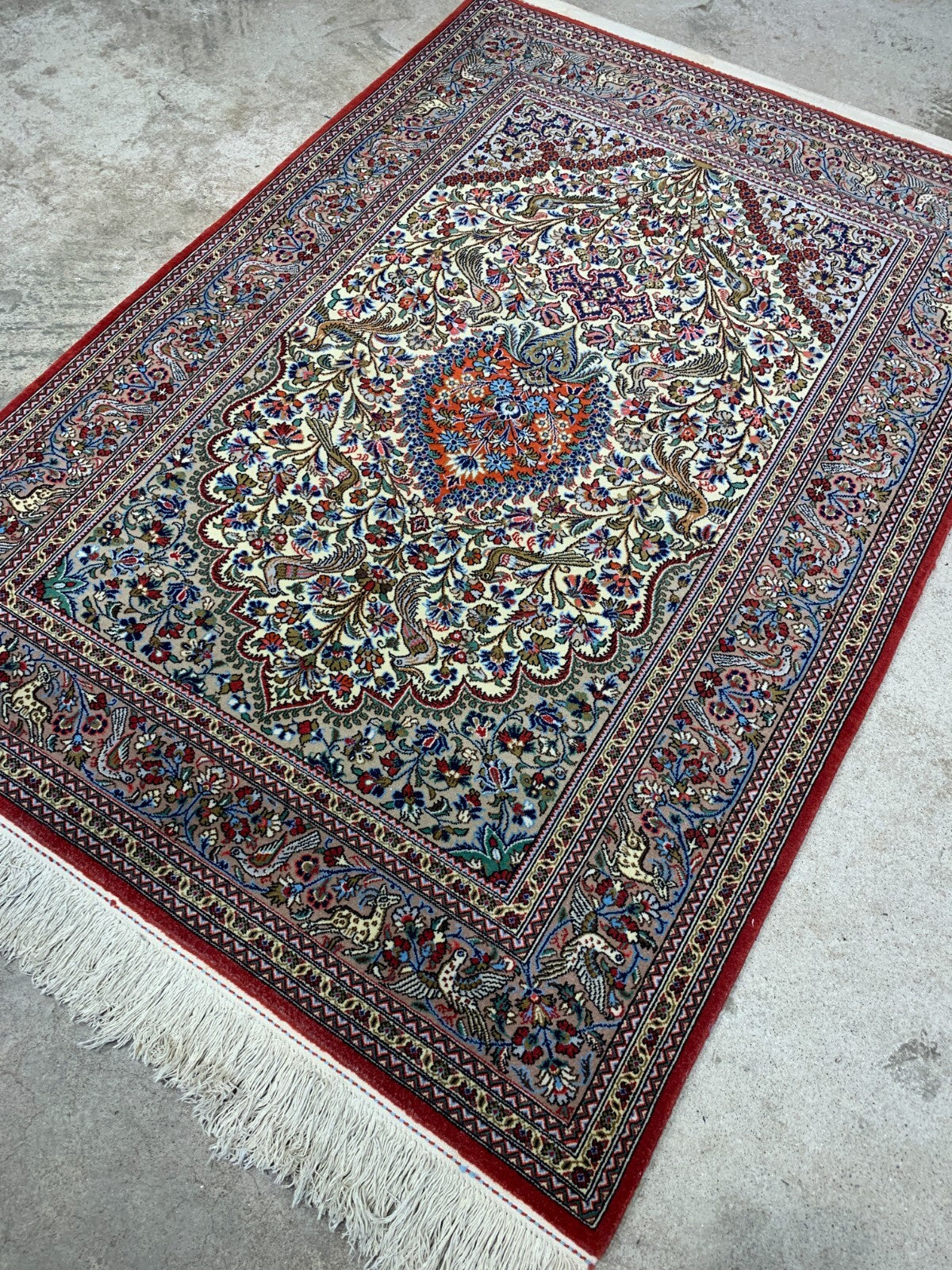 3'5"x4'9'' Very Fine Hand-Knotted 100% Wool Pile Qume Prayer Rug