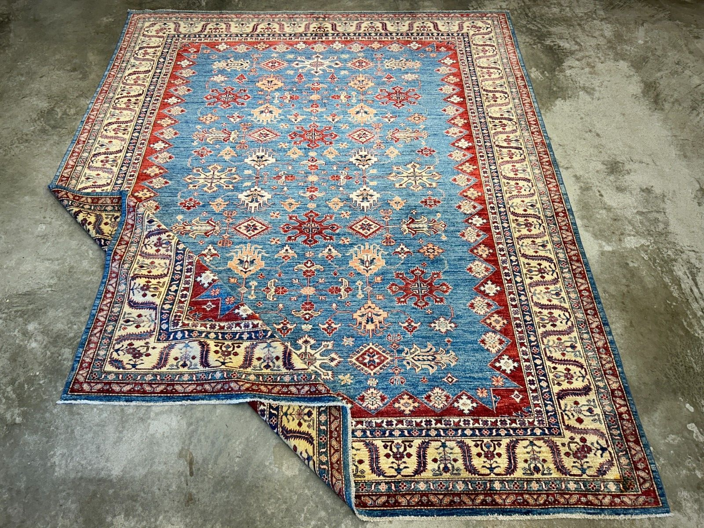 9'6"x11'7" Hand-Knotted 100% Wool Pile Kazak Design Carpet - Area Rug