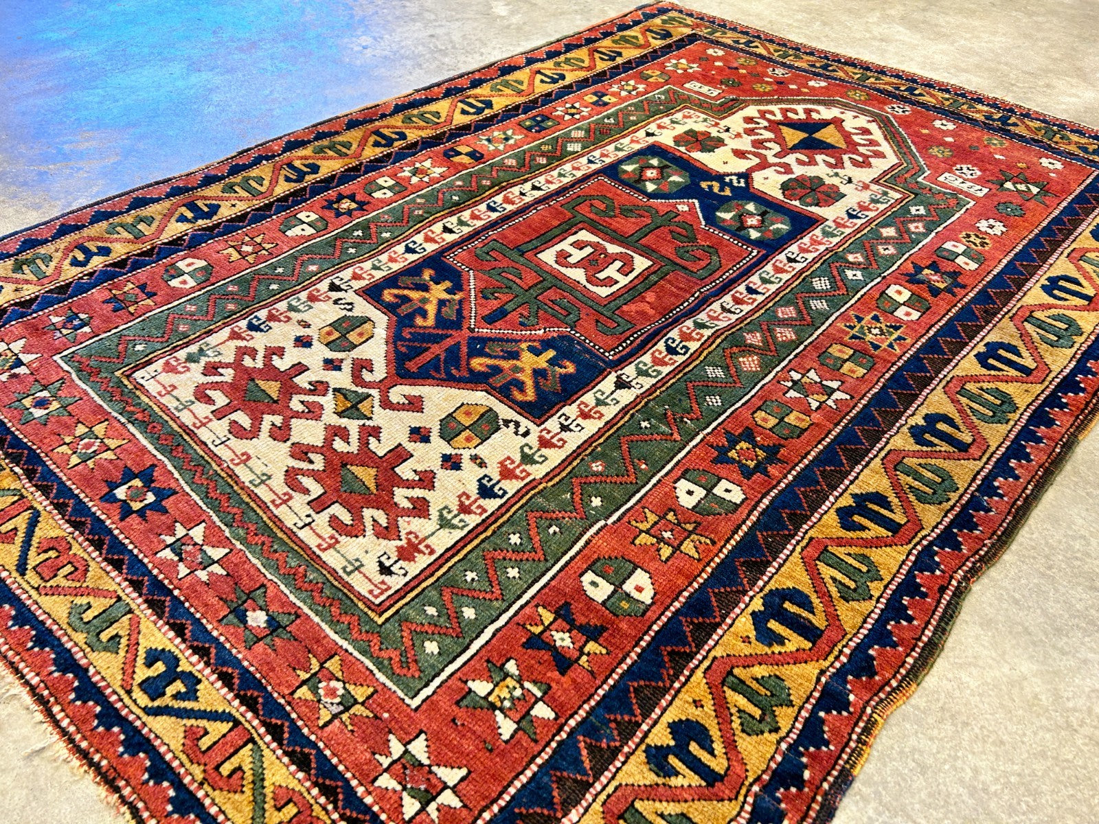 Collector Item -  3'4"x5'6" Antique Hand-Knotted 100% Wool Pile Kazak Rug