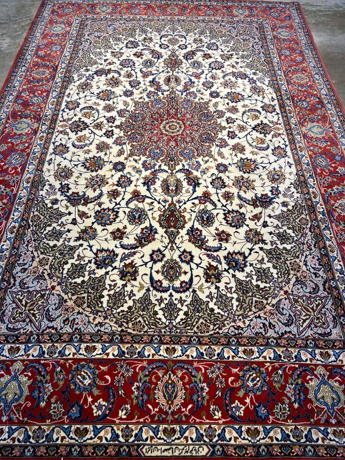 6'9"x10'3" Extra-Fine Hand-Knotted Wool & Silk Blend Isfahane Area Rug - Signed