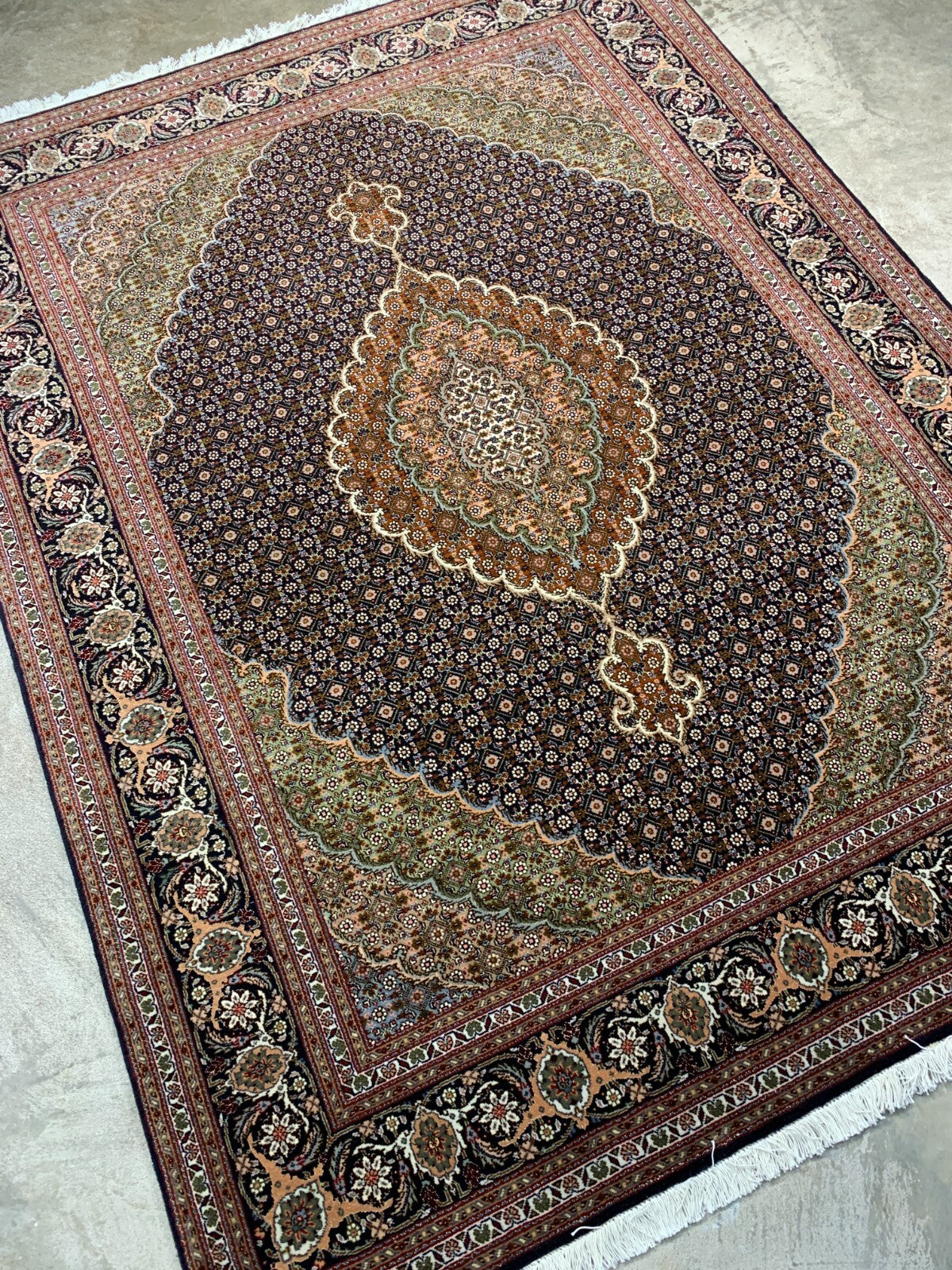 5'x6'7" Fine Hand-Knotted Wool & Silk Blend Tabrize Mahi Carpet - Area Rug