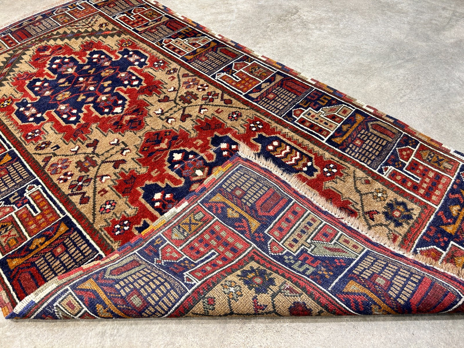 3'x4'2" Antique Hand-Knotted 100% Wool Pile Afghan Rug