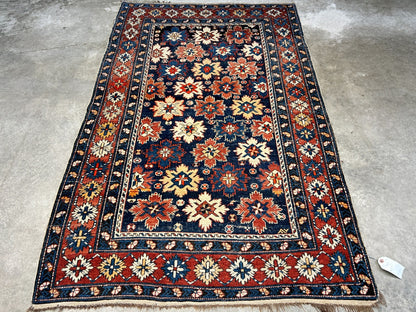 Collector Item -  4'x6'3" Antique Hand-Knotted 100% Wool Pile Kazak Rug