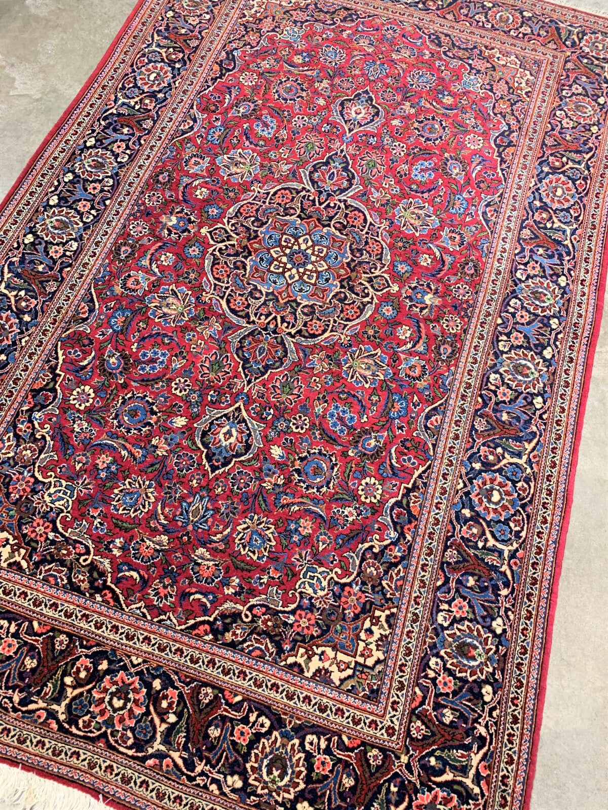 4'3" x 6'11'' Antique Hand-Knotted 100% Wool Pile Kashane Area Rug