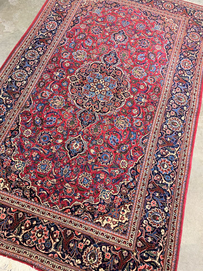 4'3" x 6'11'' Antique Hand-Knotted 100% Wool Pile Kashane Area Rug