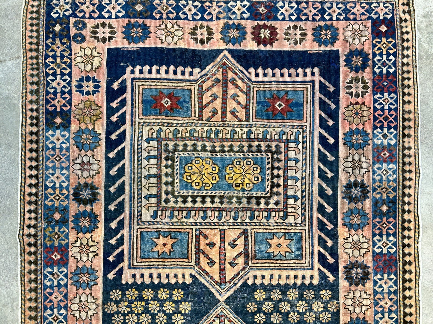 Collector Item - 3'4"x4'4" Antique Hand-Knotted 100% Wool Pile Russian Kazak Rug