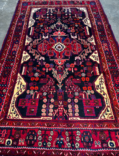 5'6" x 9'1'' Hand-Knotted 100% Lamb Wool Pile Nahavande Area Rug - Carpet