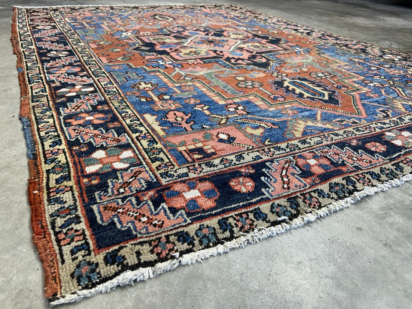 Collector Item- 5’x6’10” Antique Hand-Knotted 100% Wool Pile Serapie Area Rug