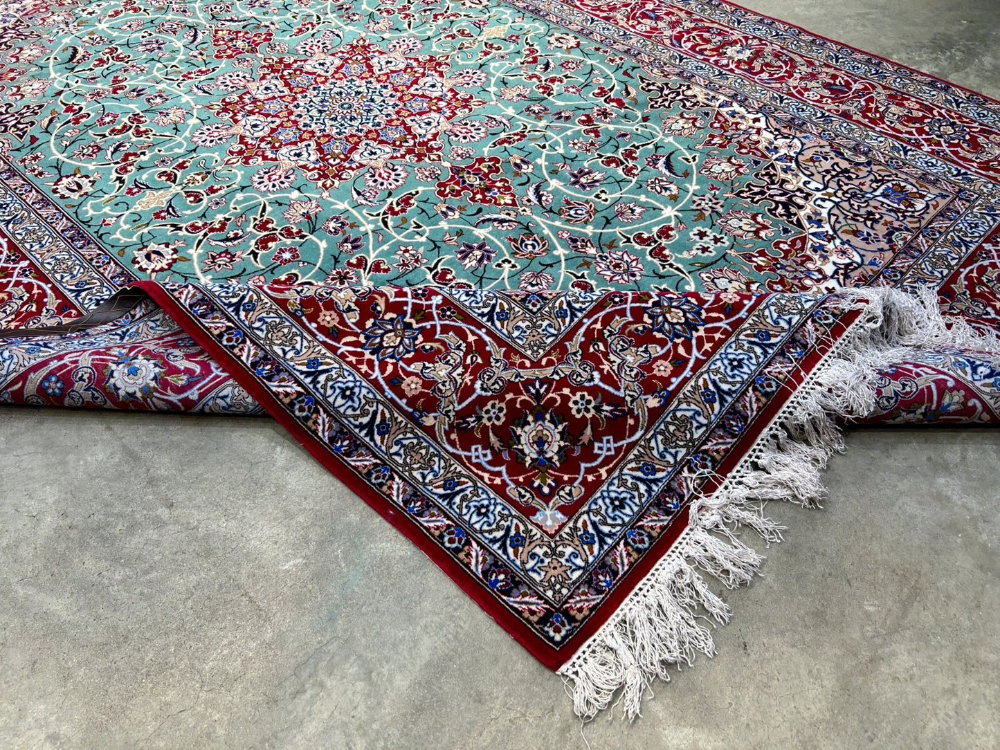 6'9"x10' Extra-Fine Hand-Knotted Wool & Silk Blend Isfahane Area Rug - Signed