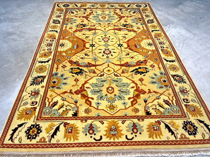 6'2"x9'0" Hand-Knotted 100% Wool Pile Indian Bakhsayeshe Carpet - Area Rug