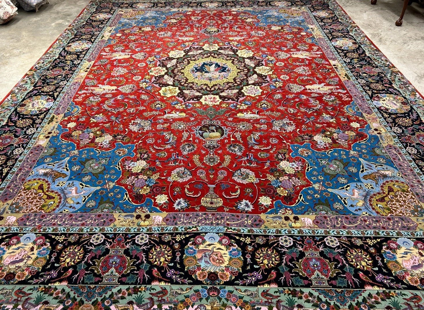 Collector Item - 10'9"x14'8" Hand-Knotted Wool & Silk Tabrize Area Rug