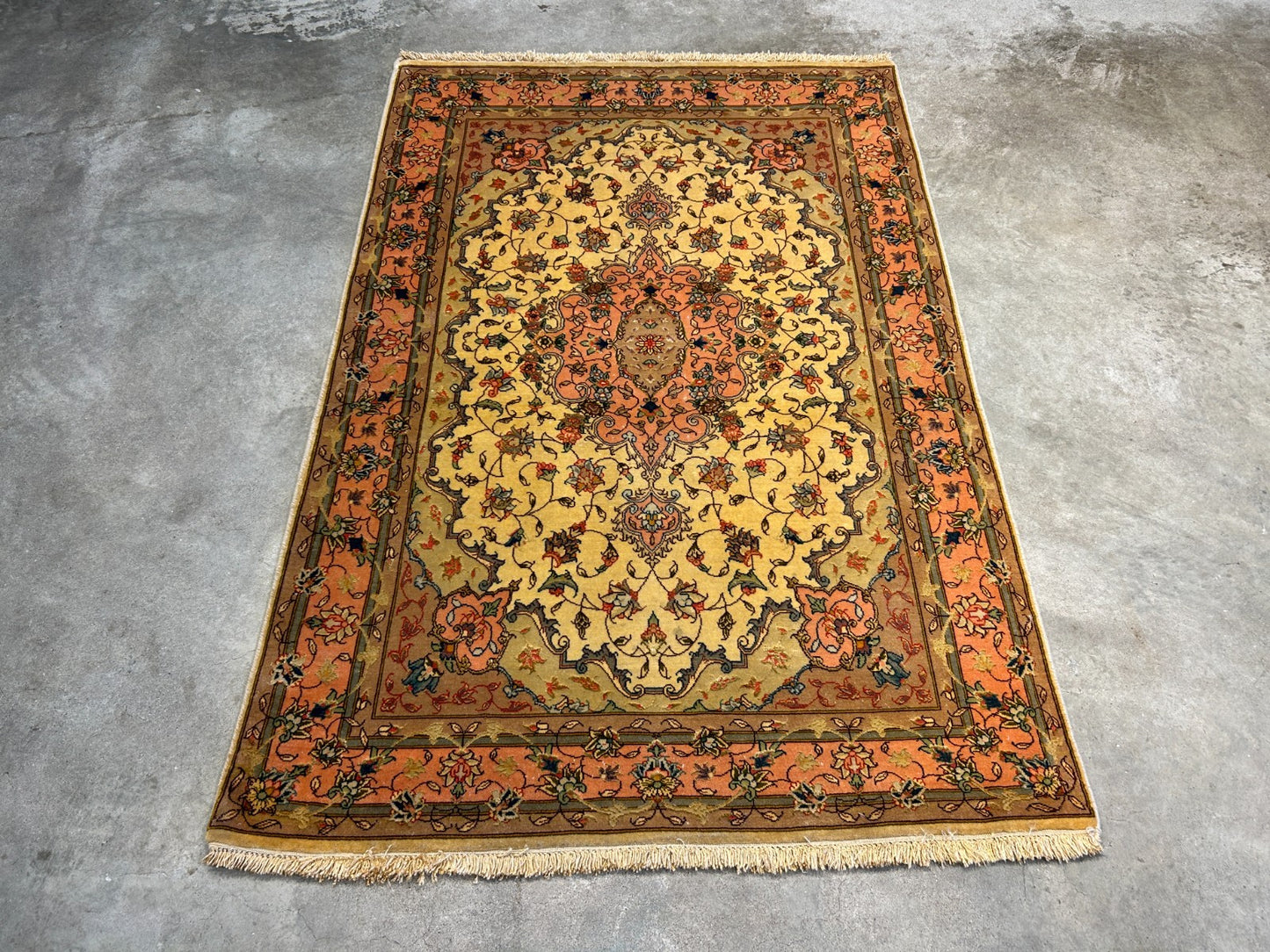 3'4"x6' Very Fine Hand-Knotted Wool & Silk Tabrize Rug