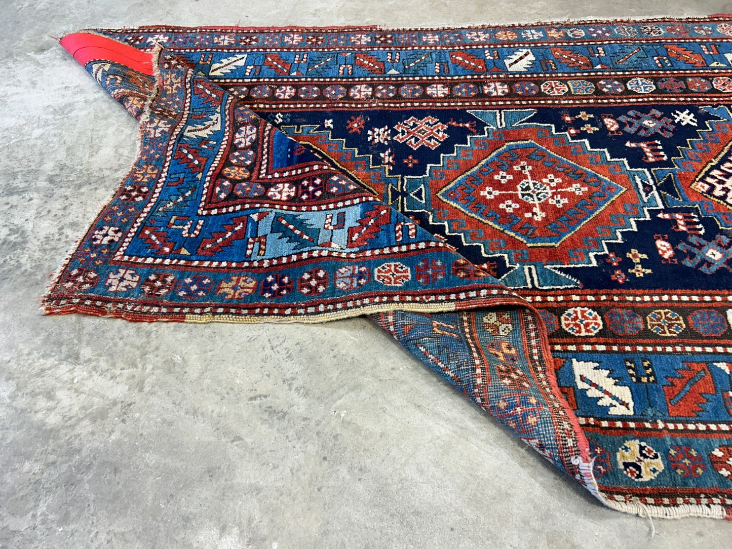 4'1"x7'2" Antique Hand-Knotted 100% Wool Pile Kazak Caucasian Area Rug - Carpet